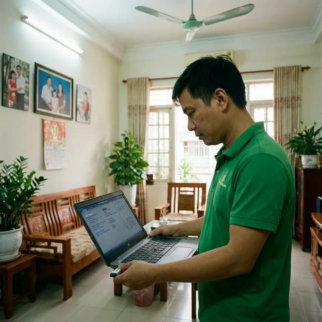 Kỹ thuật viên ĐẾN TẬN NƠI cắm USB boot vào laptop, màn hình hiện BIOS tại quận Sơn Trà