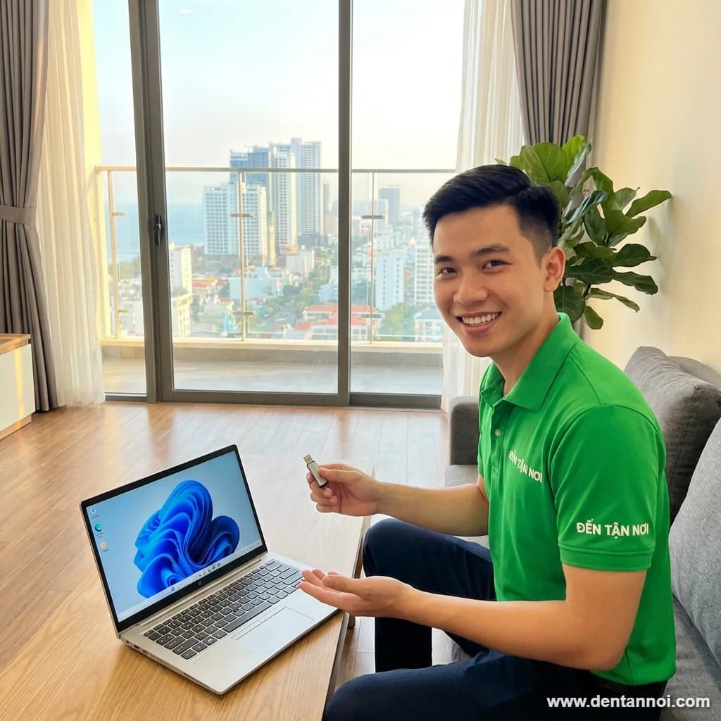 Kỹ thuật viên ĐẾN TẬN NƠI hoàn tất cài Win, desktop Windows sạch sẽ tại nhà phố khu vực mới ở quận Cẩm Lệ