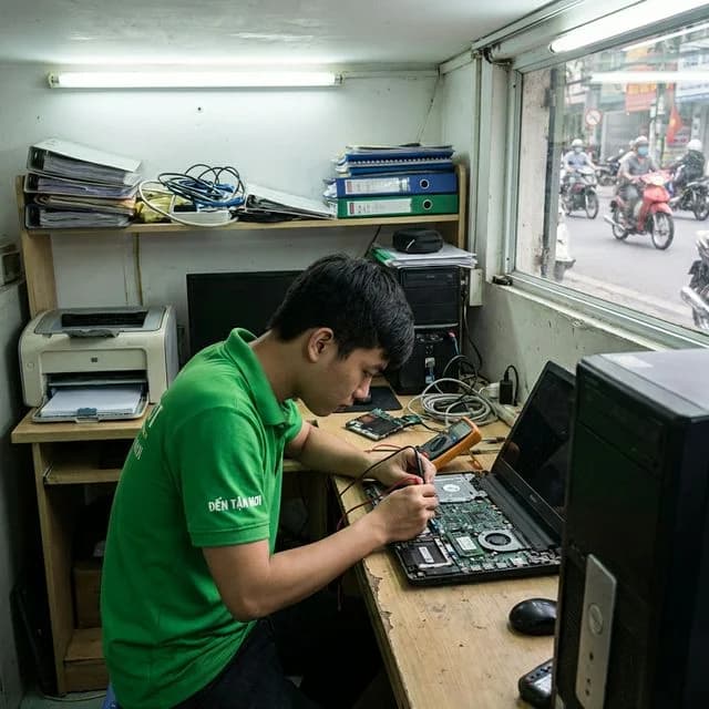 Kỹ thuật viên ĐẾN TẬN NƠI kiểm tra bàn phím và màn hình laptop tại căn hộ trung tâm thành phố ở Hải Châu, Đà Nẵng