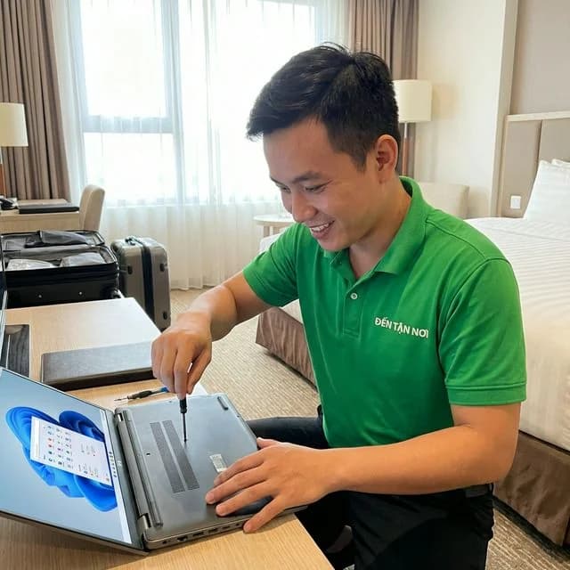 Kỹ thuật viên ĐẾN TẬN NƠI hoàn tất sửa chữa, laptop chạy bình thường tại biệt thự khu du lịch ở quận Ngũ Hành Sơn