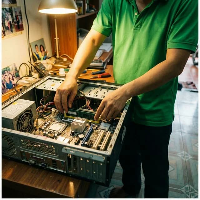 Kỹ thuật viên ĐẾN TẬN NƠI tháo thanh RAM và dùng cọ vệ sinh tại quận Ngũ Hành Sơn