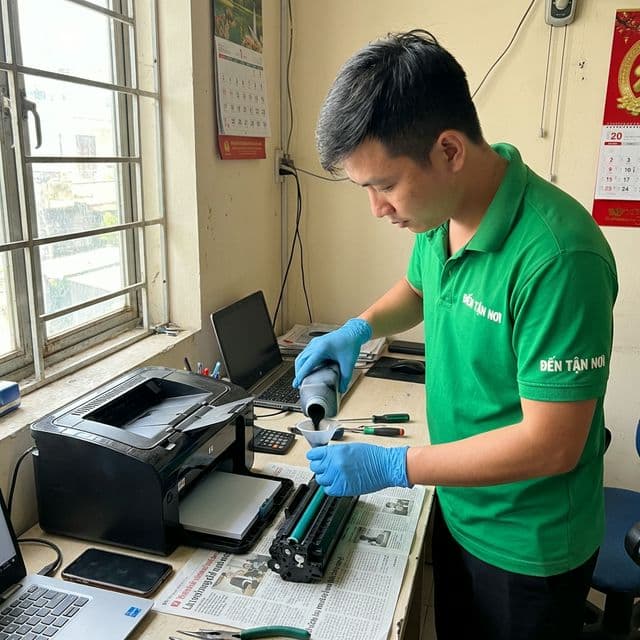 Kỹ thuật viên ĐẾN TẬN NƠI đổ mực hộp mực laser tại văn phòng ở Đà Nẵng