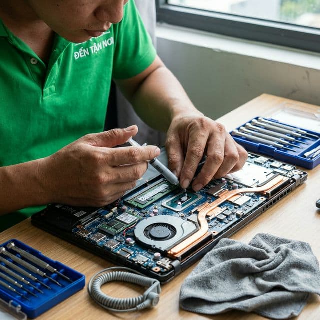 Kỹ thuật viên ĐẾN TẬN NƠI thay keo tản nhiệt và vệ sinh laptop tại nhà ở Đà Nẵng