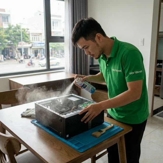 Kỹ thuật viên ĐẾN TẬN NƠI vệ sinh bụi bên trong case PC tại nhà ở Đà Nẵng