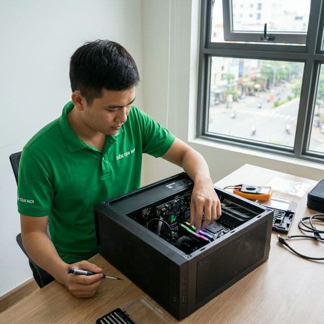 Kỹ thuật viên ĐẾN TẬN NƠI chẩn đoán lỗi mainboard PC tại căn hộ ở Đà Nẵng