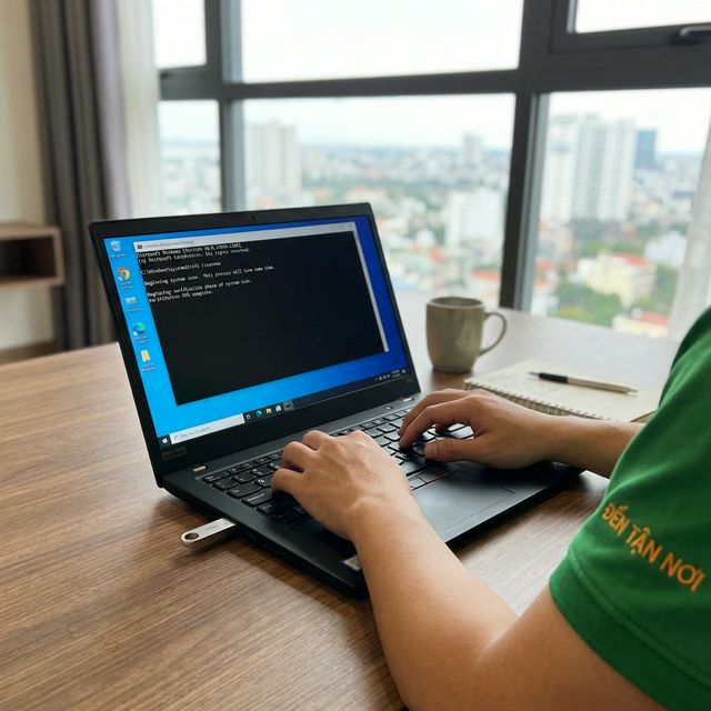 Màn hình Command Prompt chạy lệnh sfc scannow để sửa lỗi Windows Update