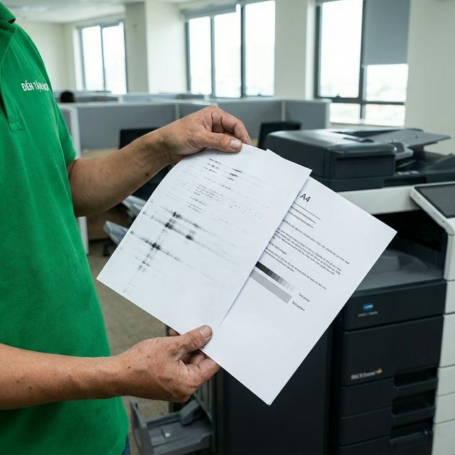 So sánh trang in mờ sọc trước và sau khi thay mực máy in